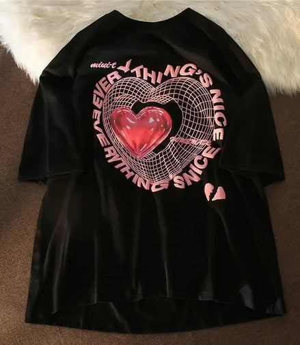 Oversized T Shirt Love Graphic T-shirts Women's New Cute Tees Couple Tshirt Streetwear Y2k Tops Harajuku Sweet Clothing