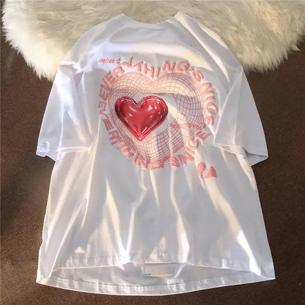 Oversized T Shirt Love Graphic T-shirts Women's New Cute Tees Couple Tshirt Streetwear Y2k Tops Harajuku Sweet Clothing