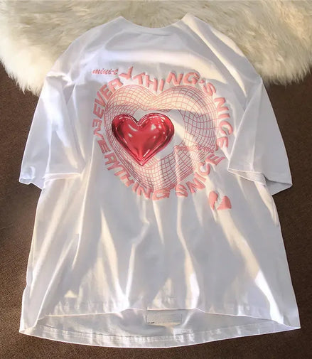 Oversized T Shirt Love Graphic T-shirts Women's New Cute Tees Couple Tshirt Streetwear Y2k Tops Harajuku Sweet Clothing