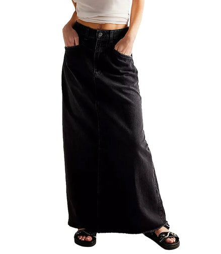 Long Skirts Denim Skirt Women Slim High Waist Straight Casual Jeans Streetwear Elegant Splice Blue Summer Button Pocket 2025