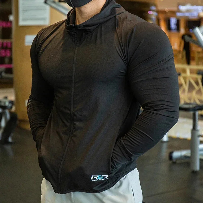Integrated training Jacket Hoodies Long Sleeve T-shirts Running Training Clothes Quick Dry Breathable Sports T Shirt For Men