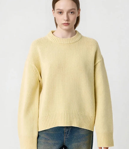 Oversized Fall Yellow Sweaters For Women 2025 Brown Crewneck Sweater Top Ladies Office Warm Knitted Woman Pullovers Winter Grey