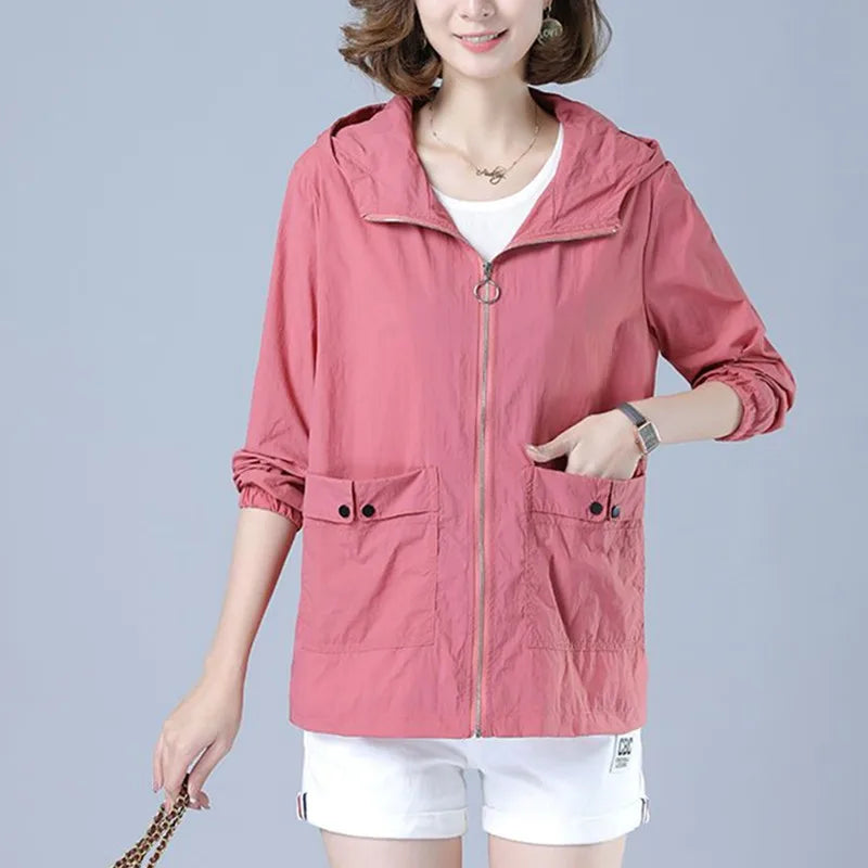 Women's Jacket 2025 New Summer Thin Coat Casual Windbreaker Female Sun Protection Jacket Basic Zipper Coat Tops