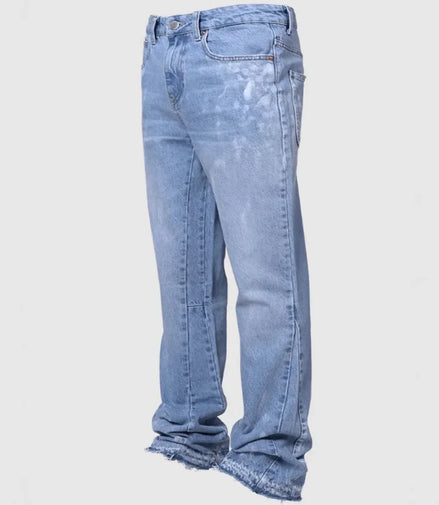 Jeans Men Vintage Straight Pants Mid Waist Stretch Distressed Washed Pockets Button Basics Trousers 2025 Streetwear Denims