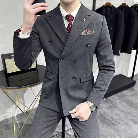 Jackets + Pants / Groom's Wedding Dress Best Fashion Mans Double -breasted Suit Blazer Trousers Male Formal Business Office Suit