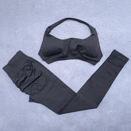 Legging Set Seamless Yoga Set Women Sportswear Scrunch Bum Gym Leggings Halter Sports Bra 2 Piece Workout Clothes