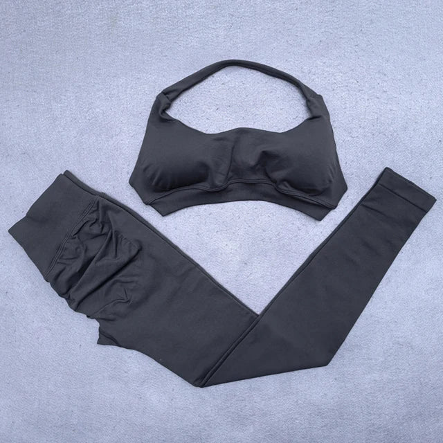 Legging Set Seamless Yoga Set Women Sportswear Scrunch Bum Gym Leggings Halter Sports Bra 2 Piece Workout Clothes