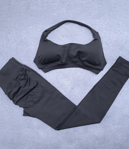 Legging Set Seamless Yoga Set Women Sportswear Scrunch Bum Gym Leggings Halter Sports Bra 2 Piece Workout Clothes