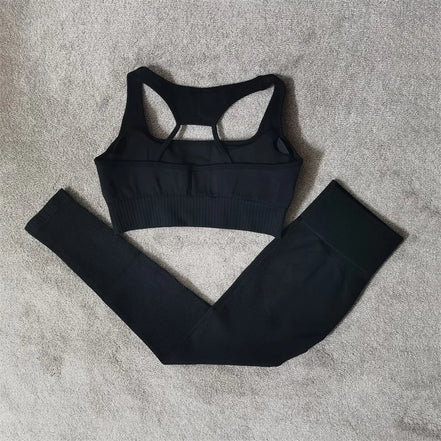 Fitness Yoga Set Seamless Sport Women's Sportswear High Waist Leggings Workout Outfits Two Piece Shorts Sets Womens Gym Clothing