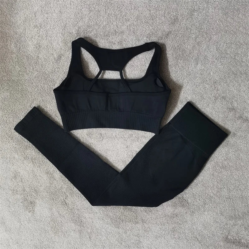 Fitness Yoga Set Seamless Sport Women's Sportswear High Waist Leggings Workout Outfits Two Piece Shorts Sets Womens Gym Clothing