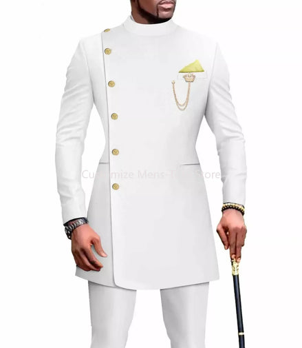 Mens Suits Blazers African Clothes for Men Suit 2 Piece Jacket Pants Traditional Wedding Slim Fit Solid Color Festival Party