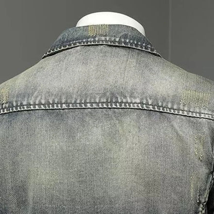 Vintage Denim Jacket With Zip Stand Up Cotton Slim Fit Denim Coat Winter Fashion New Men'S Cotton Jacket Winter Jacket Men