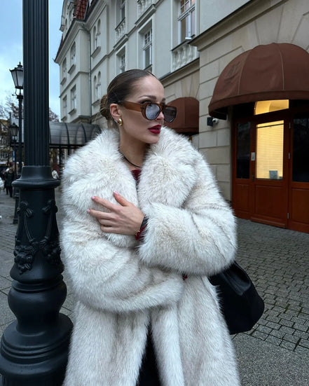 Long Coats Women Faux Fur Jackets Turn Down Collar Coat Thick Warm Y2k Streetwear Jacket Elegant Work Outerwear Autumn Winter