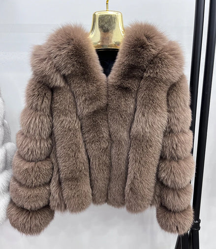 Women Fashion Real Fox Fur Coat Natural Fox Fur Jacket Luxury Fur Coat Mid-length High Quality Long Sleeve Outwear Hot Sale