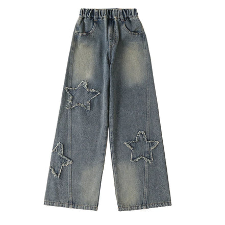 High Waist Jeans Girl Straight Loose Wide-leg Pants Spring and Autumn Korean Vintage Jeans Fashion Kids Denim Trousers For Teens