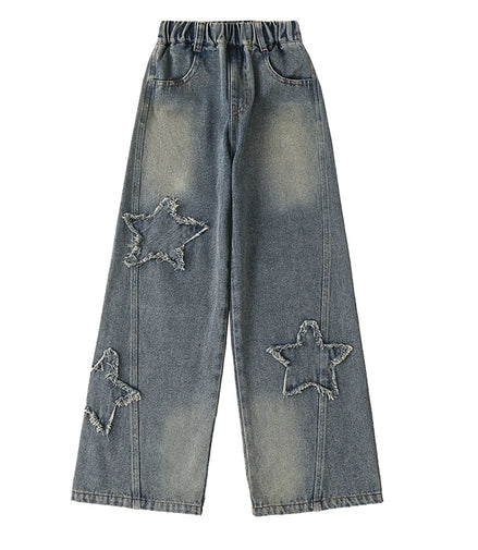 High Waist Jeans Girl Straight Loose Wide-leg Pants Spring and Autumn Korean Vintage Jeans Fashion Kids Denim Trousers For Teens