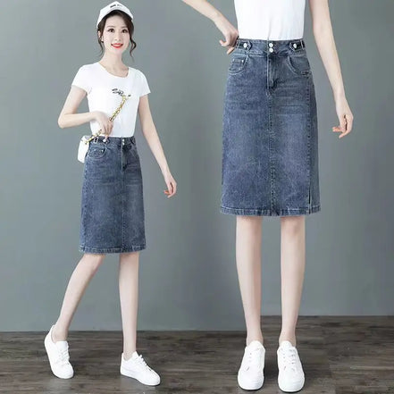 High Waist Jeans Skirts for Women with Slit Pocket Woman Denim Skirt Cheap Y2k Vintage New in Clothing Sales Stylish Summer 2024