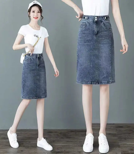 High Waist Jeans Skirts for Women with Slit Pocket Woman Denim Skirt Cheap Y2k Vintage New in Clothing Sales Stylish Summer 2024