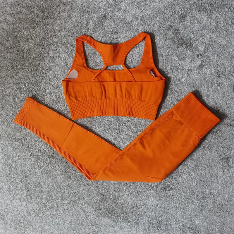 Fitness Yoga Set Seamless Sport Women's Sportswear High Waist Leggings Workout Outfits Two Piece Shorts Sets Womens Gym Clothing