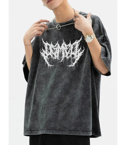 Oversized Washed Punk T-Shirt 2024 Gothic Graphic Unisex High Street Vintage Loose Casual T-shirts Harajuku Cotton T Shirts Man