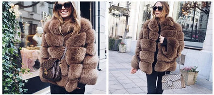 Women Faux Fur Fox Coats Short Coat Stand Collar Slim Fit Full Sleeve Elegant Splice Autumn Winter Thick Warm Open Stitch