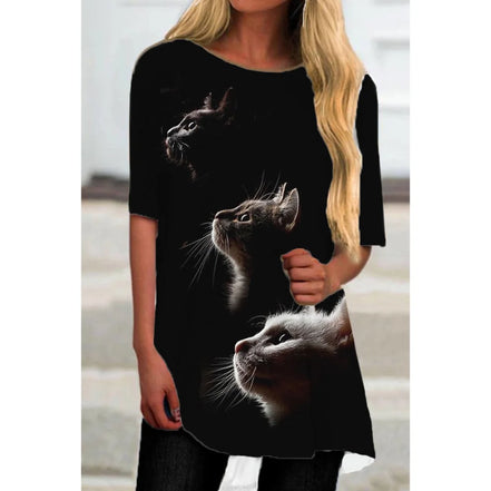 Fashion T-Shirts For Women Oversized Tops 3d Print Cat Graphic Loose Streetwear O-Neck Clothing Short Sleeves Ladies Shirts Tees