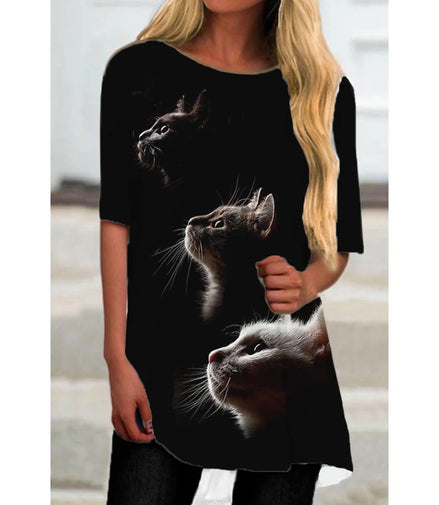 Fashion T-Shirts For Women Oversized Tops 3d Print Cat Graphic Loose Streetwear O-Neck Clothing Short Sleeves Ladies Shirts Tees
