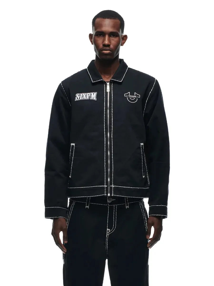 American Vintage Buddha Black Denim Jacket Men Oversize Sweatshirt Casual Zip Coats Tops Harajuku Zip Up Hoodie Goth Y2K Jackets