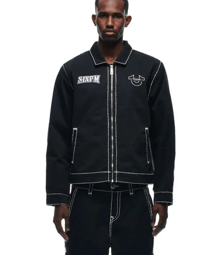 American Vintage Buddha Black Denim Jacket Men Oversize Sweatshirt Casual Zip Coats Tops Harajuku Zip Up Hoodie Goth Y2K Jackets