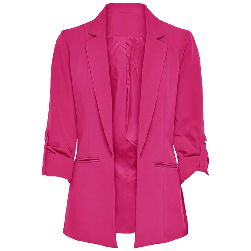 Women's Jacket Spring Summer New Arrivals Roll-up Cuffs Outerwears Lined Open Stitch Thin Jackets for Streetwear Womans Clothing