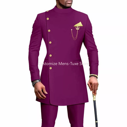Mens Suits Blazers African Clothes for Men Suit 2 Piece Jacket Pants Traditional Wedding Slim Fit Solid Color Festival Party