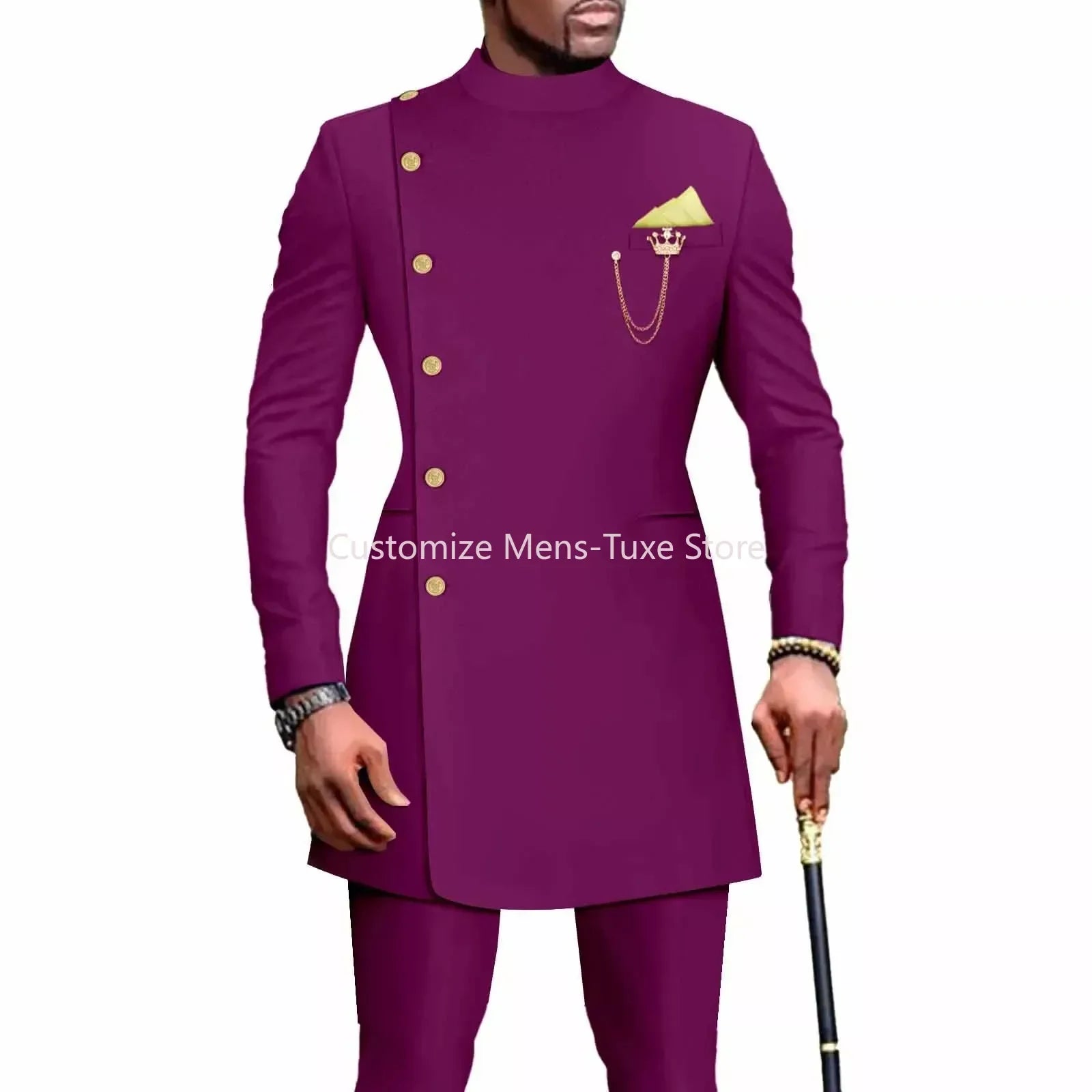 Mens Suits Blazers African Clothes for Men Suit 2 Piece Jacket Pants Traditional Wedding Slim Fit Solid Color Festival Party