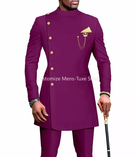 Mens Suits Blazers African Clothes for Men Suit 2 Piece Jacket Pants Traditional Wedding Slim Fit Solid Color Festival Party