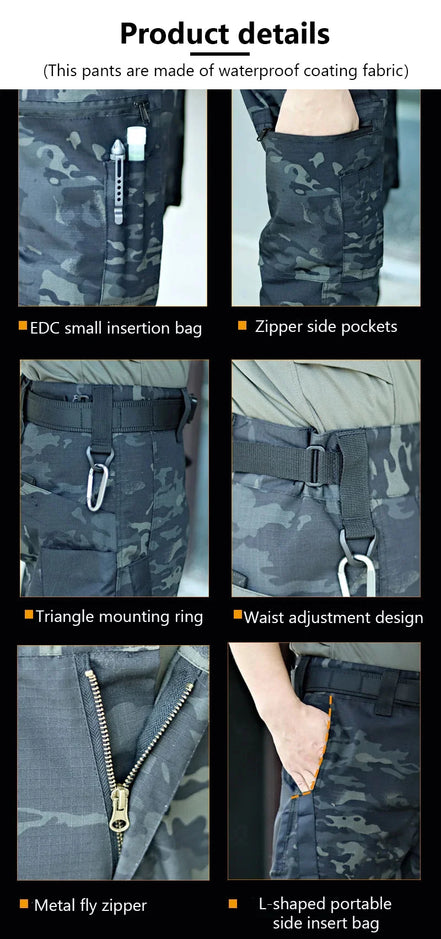 Men's Tactical Pants Outdoor Work Casual Cargo Trousers Waterproof Multi-pocket Wear-Resistant Outdoor Training Trousers
