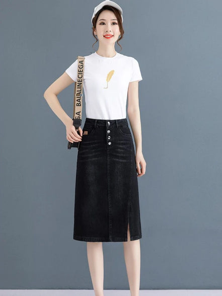 High Waist Jeans Skirts for Women with Slit Pocket Woman Denim Skirt Cheap Y2k Vintage New in Clothing Sales Stylish Summer 2024