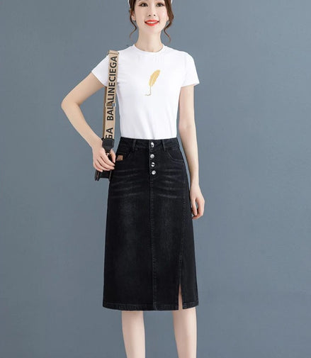 High Waist Jeans Skirts for Women with Slit Pocket Woman Denim Skirt Cheap Y2k Vintage New in Clothing Sales Stylish Summer 2024