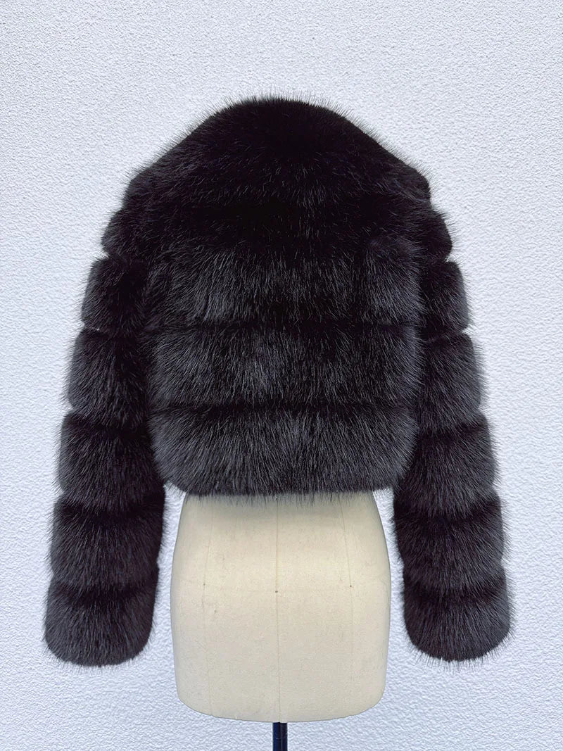 Faux Fox Fur Coat Women Short Jacket Turn Down Collar Long Sleeves Thick Slim Y2k Casual Jackets Office Lady 2025 Autumn Winter