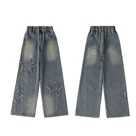 High Waist Jeans Girl Straight Loose Wide-leg Pants Spring and Autumn Korean Vintage Jeans Fashion Kids Denim Trousers For Teens