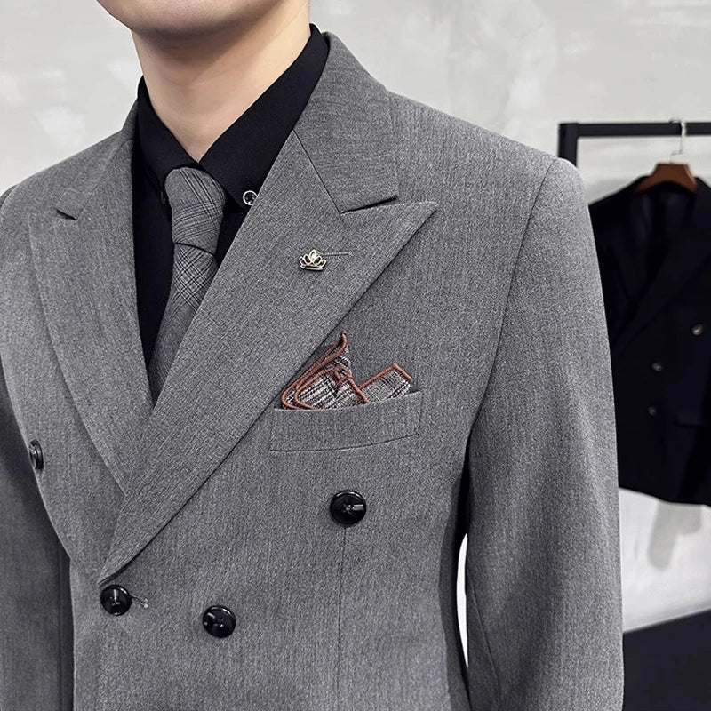 Jackets + Pants / Groom's Wedding Dress Best Fashion Mans Double -breasted Suit Blazer Trousers Male Formal Business Office Suit