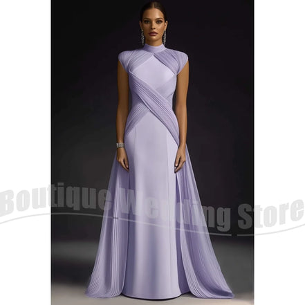 Evening Dresses for Women Fashion Pleated Draped Prom Gowns Slim Elegant High Collar Sleeveless Floor Length Party Dresses