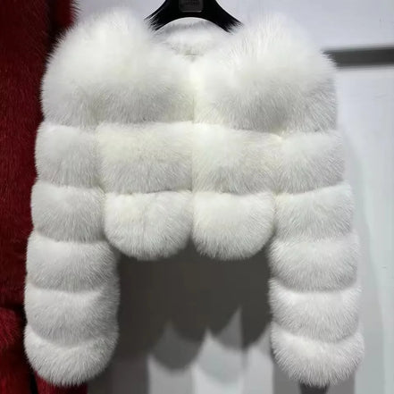 Women Faux Fox Fur Coat Solid Short Jacket V Neck Solid Long Sleeve Thick Warm Fur Office Lady Elegant Casual 2025 Autumn Winter