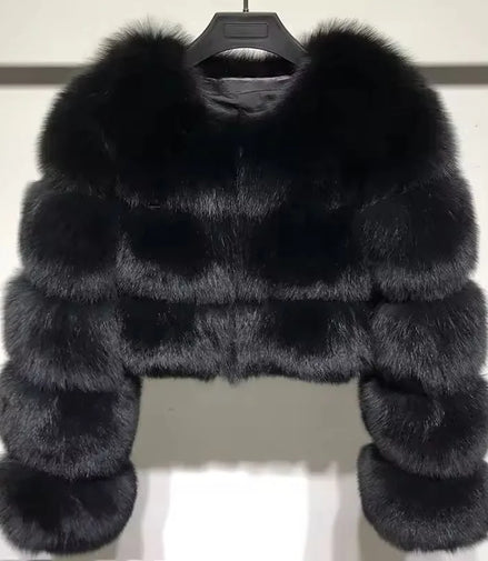 Women Faux Fox Fur Coat Solid Short Jacket V Neck Solid Long Sleeve Thick Warm Fur Office Lady Elegant Casual 2025 Autumn Winter