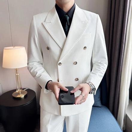 Jackets + Pants / Groom's Wedding Dress Best Fashion Mans Double -breasted Suit Blazer Trousers Male Formal Business Office Suit