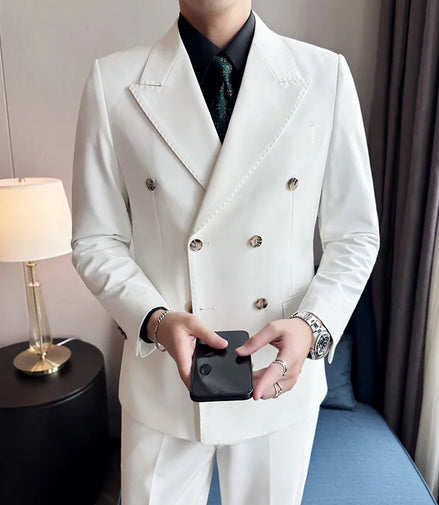 Jackets + Pants / Groom's Wedding Dress Best Fashion Mans Double -breasted Suit Blazer Trousers Male Formal Business Office Suit