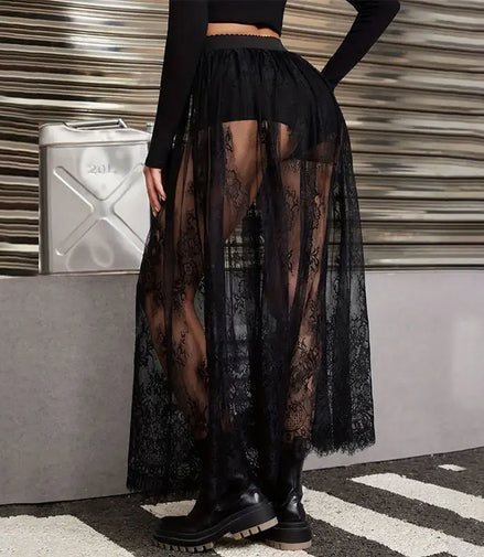 Elegant Party Evening Sexy Dress Lace Dresses for Women 2024 See Through Maxi Dress Bodycon Gothic Lolita Fashion Black Skirt