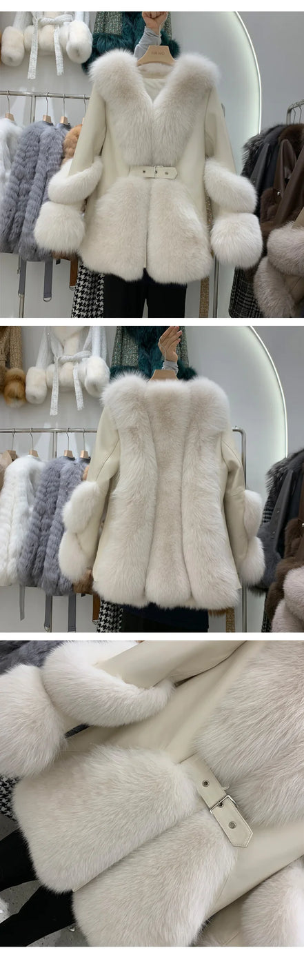 ZDFURS*Fox Fur Fur Coat Women's Mid-Length 2025  New Whole Leather Sheepskin Coat Fashionable Winter Slimming