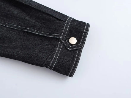 2025 new women's clothing European and American style French fashion versatile denim effect jacket long sleeve coat