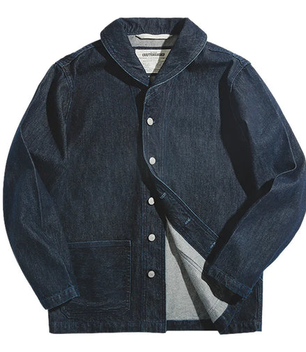 Maden Vintage 13.5oz Denim Jacket for Men Classic Solid Color Collar Cotton Hunting Style with Pockets Coat for Autumn Blazers