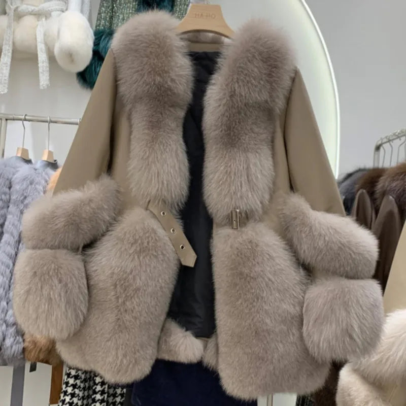 ZDFURS*Fox Fur Fur Coat Women's Mid-Length 2025  New Whole Leather Sheepskin Coat Fashionable Winter Slimming