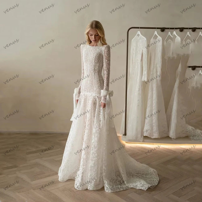 Gorgeous Wedding Dresses Exquisite Bridal Gowns Lace Tiered Robes For Formal Party Full Sleeves Vestidos De Novia Customized